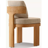Massivholz Gepolsterter Outdoor-Esszimmerstuhl im Japandi-Stil Runder Sitzkissen Leinenstoff Eichenholzrahmen Dreifuß-Design Restaurant