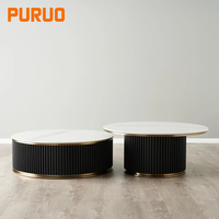 Wohnzimmer Gesinterter Stein-Holz Couchtisch-Set Hochwertige Minimalistische Moderne Große und Kleine Runde Couchtisch-Kombination
