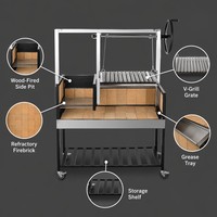 Barbecue Argentin Parilla à bois avec foyer en briques réfractaires, grille réglable en hauteur, brasero latéral pour Asado