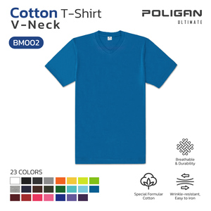 เสื้อยืด Blueman ผ้า TC สำหรับทุกเพศ, เสื้อยืดทีซีแขนสั้น/คอวีทนทานต่อการยับและดูแลรักษาง่าย BM002เครื่องแต่งกายระดับพรีเมียม - Product Image 2