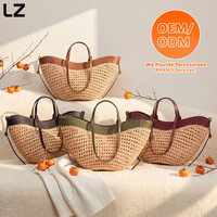 Sac fourre-tout LZ personnalisé en cuir de vachette tressé en raphia, grande capacité, sacs à main en cuir pleine fleur tressé pour femme