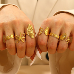 Fashion Summer Ocean Starfish Shell <b>Rings</b> for Women Gold Color Wedding <b>Ring</b> Aesthetic Jewelry Gift Fashion Jewelry - Product Image 1