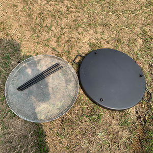 Supper Capacity Reversible Firewood Pit and Charcoal Dual Purpose Portable Round Griddle <strong>Grill</strong> <strong>Pan</strong> with Wire Mesh Basket - Product Image 4