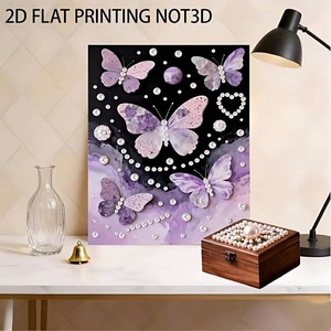 Décoration murale et de table moderne en toile écologique avec cadre, motif animal chat imprimé diamant et perle - Product Image 6