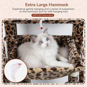 Árbol para <span class=keywords><strong>Gatos</strong></span> de Madera, Apartamento de Lujo para <span class=keywords><strong>Gatos</strong></span> con Poste para Rascarse y <span class=keywords><strong>Hamaca</strong></span> de Madera, Color Estampado de Leopardo, Espacioso y Cómodo - Product Image 4