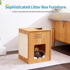 Produttore su misura grande carino moderno appartamento per gatti cubo Cave Cave nascondiglio in legno letto interno per animali domestici con gratta e vinci - Product Image 2