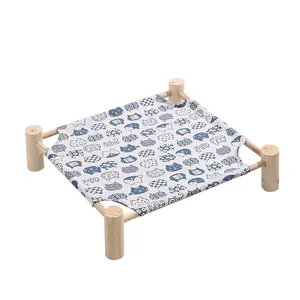 Perro de madera para mascotas, caseta de madera maciza para perros y gatos, cama universal para gatos de cuatro estaciones, cama de campamento para perros, cama de madera