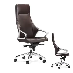 Brauner Bürostuhl mit hoher Rückenlehne pu oder echtes Leder ergonomisch