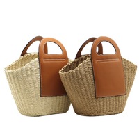 Nouveau Sac Fourre-Tout d'Été 2025 YCH en Paille Tressée Fait Main Grande Capacité pour Femme avec Fermeture Éclair, Sac de Plage Portable