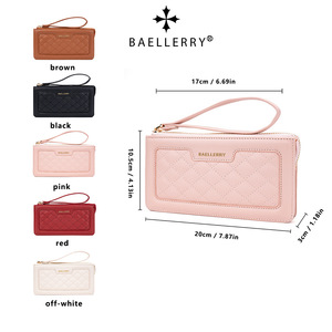 กระเป๋าสตางค์ใบยาวสำหรับผู้หญิง Baellerry สีแดงชมพู แบบเย็บลาย ซิปปิด ใช้งานได้หลากหลาย ใส่โทรศัพท์ได้ ใช้ได้ทุกวัน - Product Image 4