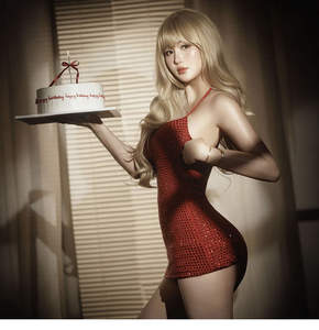 Holiday Summer Formal Satin <b>Dress</b> Backless Stretch Halter Neckline Dropped Waistline Asymmetrical Silhouette Midi for <b>Xmas</b> - Product Image 3