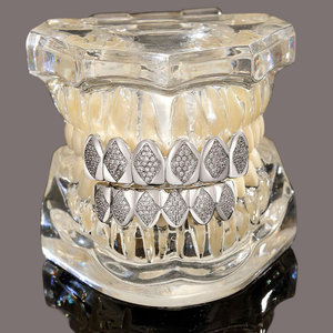 Grillz Hip Hop plaqué or 18 carats, incrusté de diamants, 6 dents, unisexe, pour usage quotidien, design géométrique - Product Image 4