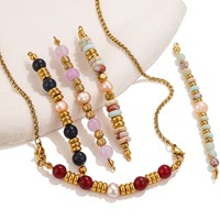 Perles en pierre naturelle et acier inoxydable, pendentifs à double trou avec placage or pour la fabrication de bijoux et les cadeaux de fête