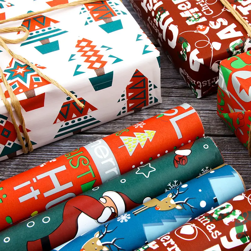 New Fashion High Quality Custom Christmas Printed Eco Friendly Waterproof Gift Wrapping Paper Roll for Packaging