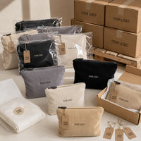 Pochette cosmétique en velours côtelé avec logo brodé personnalisé, fermeture éclair, sac à main portable, organiseur de voyage quotidien pour femmes, trousse de maquillage