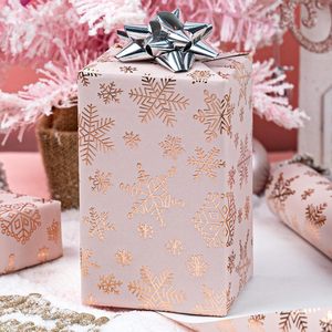 Pink Rose Gold Snowflake Gift <b>Wrapping</b> <b>Paper</b> 17 In X 32.8 Ft Eco Friendly Christmas Craft Packaging - Product Image 2
