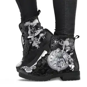 2024 New Martin Boots worker boot cartoon digital printing ladies plus size high-top leather boots