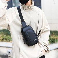 Bolso de Pecho de Piel Sintética PU de Calidad para Hombre, Estilo Bandolera, Deportivo, Impermeable, Antirrobo, con Cremallera y Puerto USB, Ideal para Senderismo y Correr