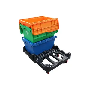 QS high quality stock stackable plastic storage attached lid bins totes for transporting moving crates apparel Industrial Use