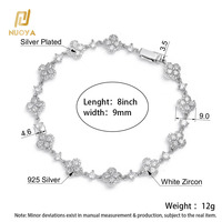 NUOYA Damen Luxus 925 Sterling Silber Vierblättriges Kleeblatt Tennisarmband Weißer Zirkonia Micro Pave Kleeblatt-Blumen-Schmuck