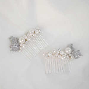 Épingle à cheveux de mariée Yutang Fashion style Ins en alliage, zircon et perles coquillages, mini peignes à cheveux mignons et doux pour mariage, 13 cm pour filles - Product Image 1