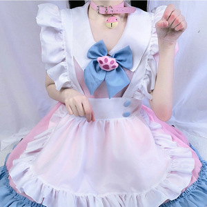 Vestido de Sirvienta Talla Grande, Estilo Lolita Rosa y Azul, con Lazo, Delantal con Diseño de Pata de Gato, Falda en Línea A, Cintura Natural, Cuello Peter Pan, Tallas S a 4XL - Product Image 3