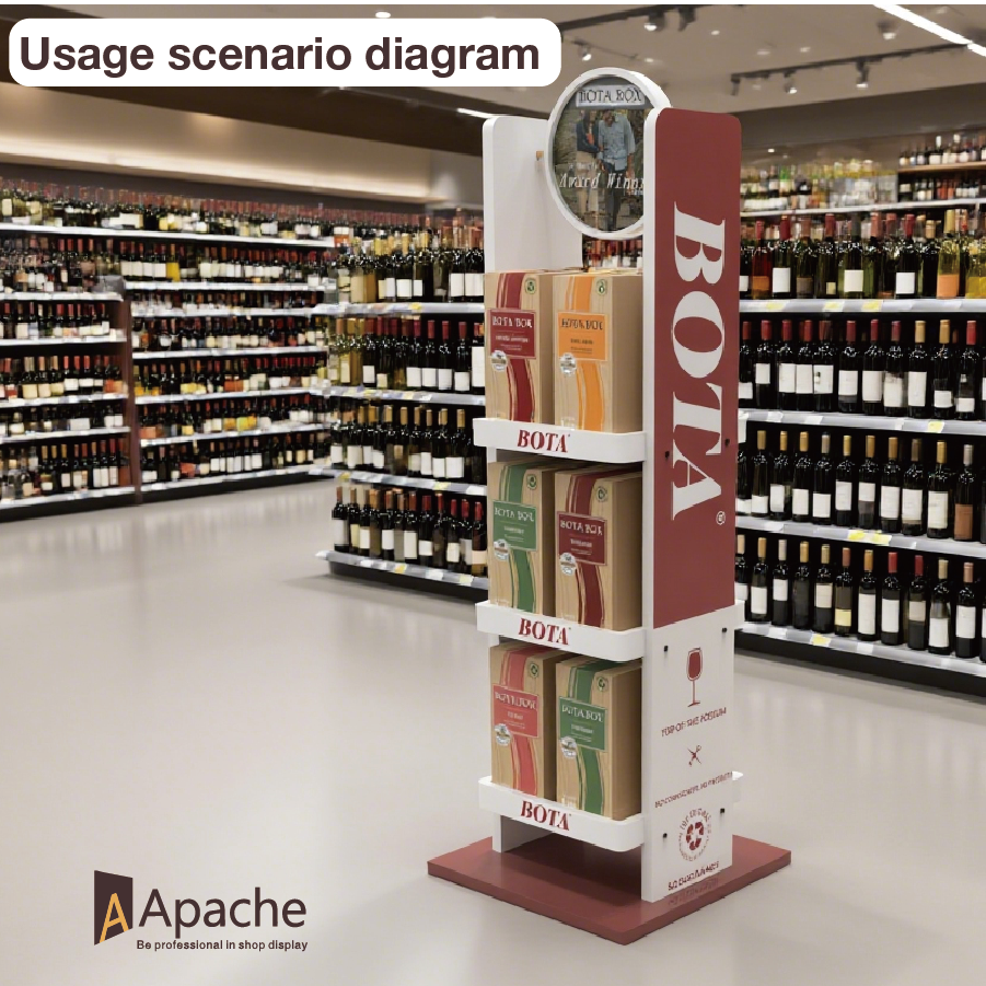 Apache Customized Wooden Display Stand Wine Display Rack Shelf for Supermarket — view 5