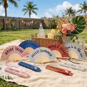 QM Hot Selling Eco-Friendly Folk Art Glitter Wooden Hand Fan with Rope Custom Design for Parties and <b>Gifts</b> - Product Image 2