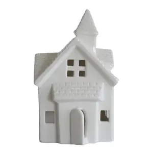 Custom LED Light White Ceramic Christmas Village Houses Figurines For Home Decoration Christmas Decoration