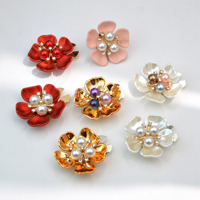 Botón Decorativo Acrílico Estilo Concha de Perla Ecológico de Moda, Chapado en Oro con Flores y Cuentas de Cristal de Imitación