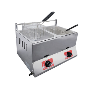 Vendita calda 12L in acciaio inox friggitrice commerciale attrezzatura da <span class=keywords><strong>cucina</strong></span> doppio cestello <span class=keywords><strong>Gas</strong></span> macchina per friggere per Fast Food - Product Image 2