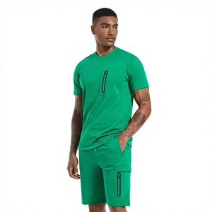Breathable Men's Tracksuit <b>Sets</b> Shorts Custom Crewneck Cotton/Polyester Short Sleeve High Street Style Quick Dry OEM Services - Product Image 1