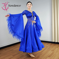 B-25136 Yundance Costumes de danse lyrique femmes danse de salon bleu Royal Satin mousseline de soie valse robes de danse pour la compétition