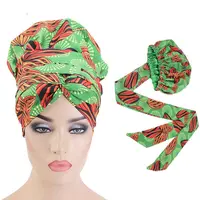 5207 neue Mode Frauen Afrika drucken Satin Haar Hut lange Band Schal in Motorhaube schlafen Turban Hüte für den Großhandel