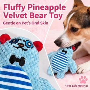 Jouet à mâcher couineur en peluche ours bleu clair mignon pour animaux de compagnie - Velours ananas avec oreilles rouges et nœud papillon noir pour petits et moyens animaux de compagnie, usage quotidien décontracté - Product Image 2