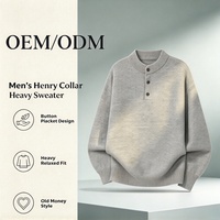 Pull à col rond pour homme, lourd et chaud, avec boutons sur le devant, texture douce, idéal pour le streetwear polyvalent et les tenues superposées