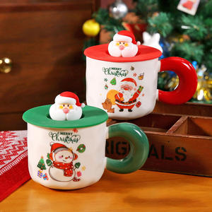 Excellent <span class=keywords><strong>Prix</strong></span> Tasse à Café en Céramique et Porcelaine Mignonne de Noël 400 ml, Cadeau, Mugs de Noël en Céramique Rouge Vert Cartoon avec Couvercle Père Noël - Product Image 4