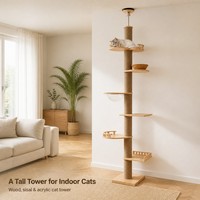 Arbre à chat en bois massif du sol au plafond, grande tour pour chat avec lit pour chat, plateforme de saut, griffoir en sisal