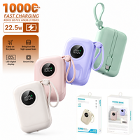 Batterie externe HYTO 10000mAh Mini, charge rapide 22.5W, câbles doubles intégrés, PD 20W, chargeur portable avec écran LED numérique