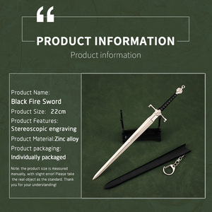 Porte-clés réaliste de la série <span class=keywords><strong>Game</strong></span> <span class=keywords><strong>of</strong></span> Thrones, porte-clés épée, porte-clés dragon 3D en métal, épée de feu noire - Product Image 6