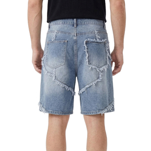 TOPSHOW OEM Pantalones Cortos Vaqueros Distressed para Hombre, Estilo Urbano, con Logotipo Bordado Personalizado, Bajo Deshilachado y Borde sin Rematar, de Mezclilla Holgada - Product Image 3