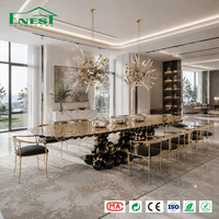 Ensemble de table à manger de luxe avant-gardiste, plateau en laiton doré à motif cellulaire, base à bulles, design européen moderne, table ovale pour la maison