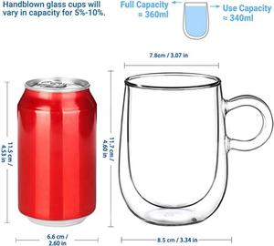 Tasse à café en verre à double paroi isolée avec poignée, grandes tasses à espresso, latte, cappuccino, thé pour boissons chaudes - Product Image 2