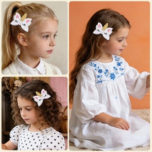 Children's Unicorn <b>Bow</b> Sweet Baby Embroidered Hair <b>Clip</b> PU Leather Fabric Hair Accessories - Product Image 4