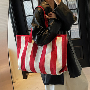 Bán Buôn Tùy Chỉnh Nhãn Logo Nối Sọc Mô Hình Công Suất Lớn Thân Thiện Với Môi Vải Mua Sắm <span class=keywords><strong>Tote</strong></span> Túi Chất Lượng Cao - Product Image 3