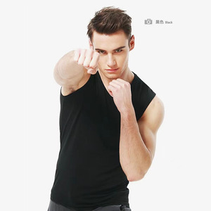 Canotte da uomo personalizzate con logo per allenamento, in cotone grigio, nero, bianco - Canotte da uomo senza maniche - Product Image 6