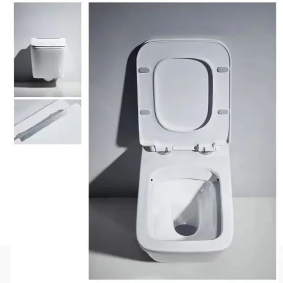 أدوات صحية مربعة عالية الجودة بيضاء مخصصة قطعة واحدة من P-Trap مرحاض معلق على الحائط من السيراميك