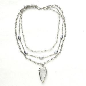 قلادة زهرة أنيقة من <span class=keywords><strong>JH</strong></span> بثلاث طبقات من سلسلة سبيكة فضية مع قلادة زجاجية، مجوهرات عصرية بالجملة - Product Image 4