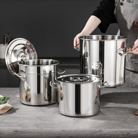Olla Moderna de Acero Inoxidable de 13 Galones con Tapa de Vidrio Integrada para Cocina Comercial, Apta para Gas e Inducción