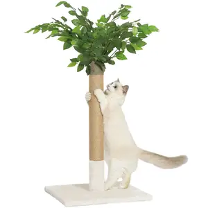 Natural Fake Banyan Ficus Plant Tree For Pet Cat Dog Scratch Post With Artificial Banyan Leaves For Indoor Cats Home Decorating